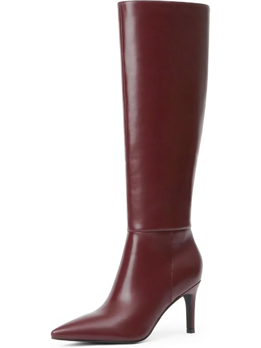 Women's Burgundy Pointed Toe Faux Leather Stiletto Heel Over The Knee Boots